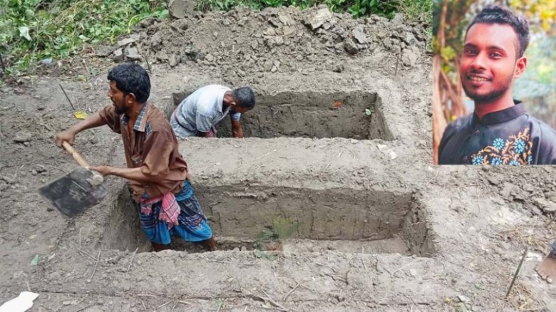 বাবা-ছেলের পাশাপাশি কবর খোঁড়া হচ্ছে